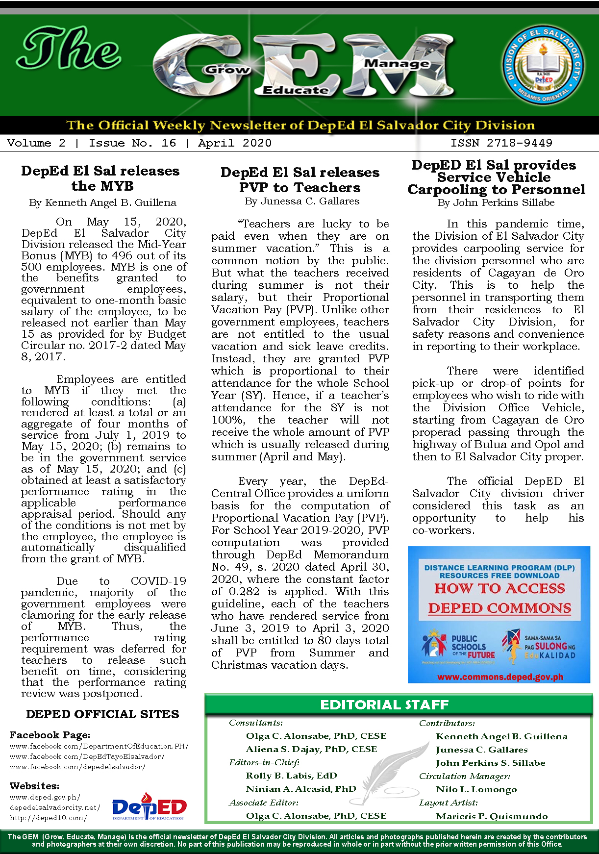 The GEM Newsletter Volume 1